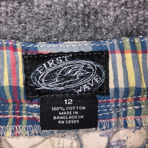 First Wave Boys Cargo Shorts Size 12 Tan Blue Elastic Waist Drawstring Beach‎ - Picture 6 of 9